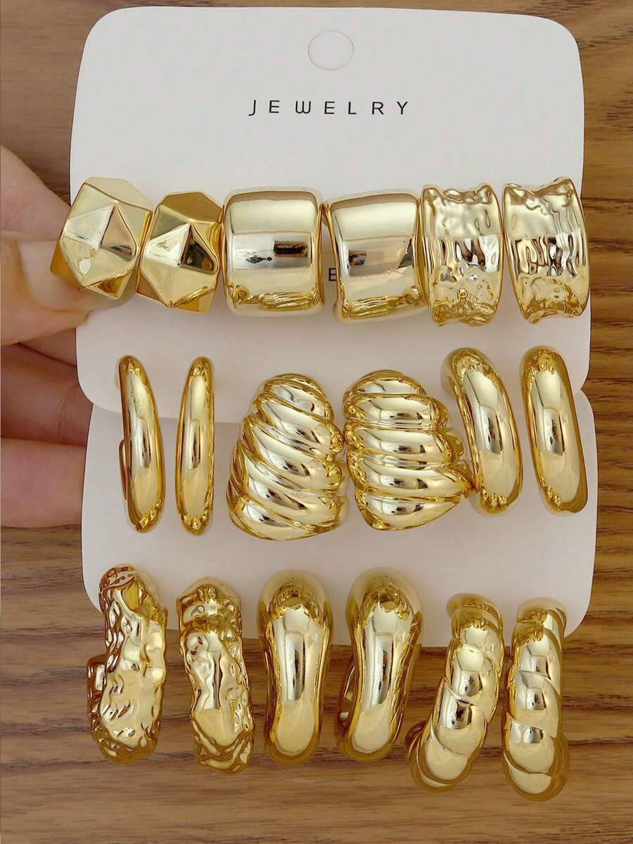 6件套时尚简约创意个性化C形奢华CCB耳环，欧美跨境新款 - 金色 - 查看 1