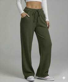 Elegant Women's Ribbed Pants - - Army Green - View 8