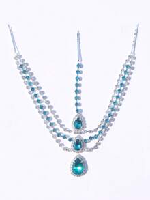Elegant Multi-Layer Crystal Pendant Headchain, Bridal Wedding Crystal Forehead Chain Jewelry For Women - Multicolor - View 2