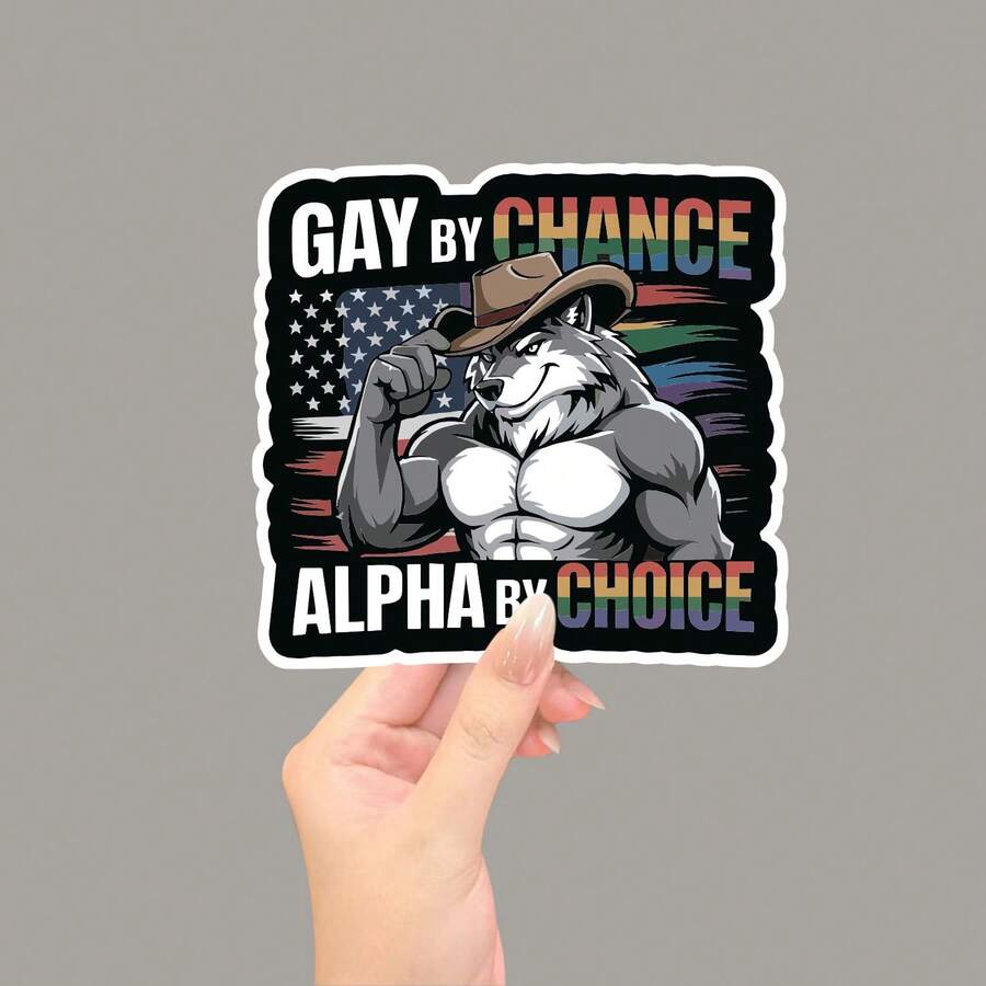 Gay By Chance Alpha Choice Funny Wolf Alpha LGBTQ Sticker Cartoon Sticker Vinyl Decal Car Laptop, Stickers Scrapbook Supplies Stationery Funny Stickers - Light Film - View 1