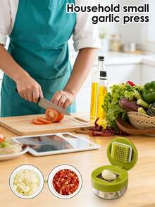 1件装重型蒜蓉压榨器/切碎器 - 手动压蒜切碎器，带易清洁切碎盘，紧凑型手持设计，塑料材质，可压蒜瓣（否） - 可用洗碗机清洗 - 彩色 - 查看 7