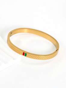 18K Gold Plated Stainless Steel Bracelet, Suitable For Women's Daily Wear, European And American Classic Popular Red And Green Color Elements Design Style, Generous Personalized Elegant Luxury Party Casual Wrist Jewelry, Wedding Jewelry Set, Girls, Women, Mothers, Relatives, Friends, Beautiful Wedding, Birthday, Valentine's Day, Mother's Day Gift. - Gold - View 9