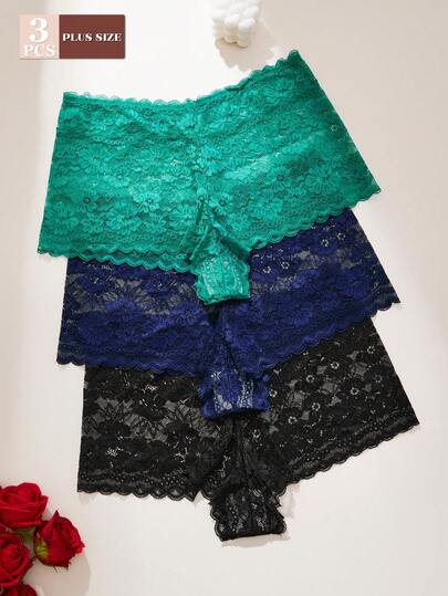 FOVTY 3PCS Plus Size Lace Women's Bowknot Triangle Panties Summer Sexy