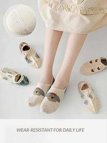 5 Pairs Women's Cartoon Pattern Embroidery Short Socks, Moisture Wicking, Breathable&Soft&Comfortable Invisible Ankle Socks, For Daily Wear, Randomly Shipped, Suitable For Spring&Summer, For All Seasons - Multicolor - View 4