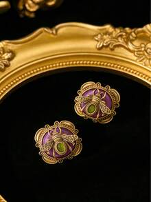 一对独特圆形精致蜜蜂造型金属耳环，时尚饰品，适合女性日常、节日、派对佩戴 - 耳環 - 查看 11