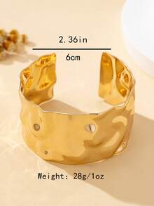 1pc 18K Platinum Plated Stainless Steel Open Bangle Bracelet, Embossed Design, Suitable For Party, Date, Office Wear - Multicolor - View 4