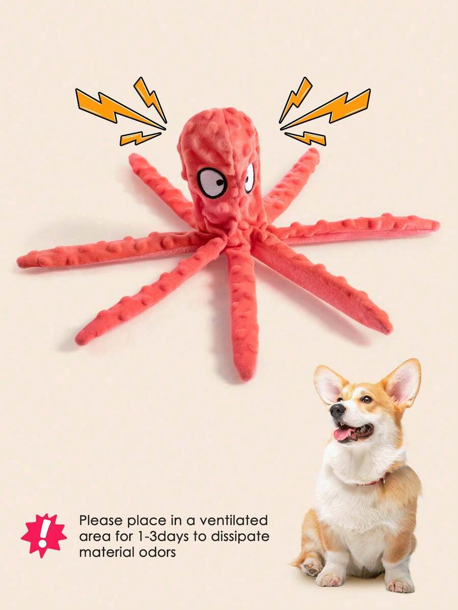 Muñeco de peluche de pulpo con sonido, suave y vocal, adecuado para perros medianos y grandes, altamente interactivo para aliviar el aburrimiento, duradero y resistente a masticar, apto para juegos en interiores o exteriores, amado por las mascotas