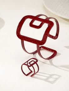 Metal Leopard Print Geometric Bracelet And Adjustable Ring Set, Exaggerated & Personalized Style For Women - Leopard - View 8