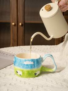 1pc Creative Hand-Painted Grassland Sheep Ceramic Coffee Mug For Home Use - Multicolor - View 3