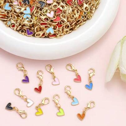 5/15/30 piezas Colgante con forma de corazón de aleación de colores mixtos con cierre de langosta, adecuado para manualidades, llaveros DIY y accesorios