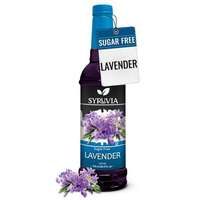 Syruvia Sugar-Free Lavender Syrup - 25.4 Fl Oz. Premium Coffee Flavoring Syrup. 0 Calories, Kosher, And Gluten-Free. Perfect For Drinks, Sodas, Shakes, Desserts, And More.