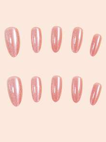 10 Nude Pink Almond Shaped Nail Tips With PearLescent Finish Adorned With 3D Butterfly Designs Medium Length Minimalist Design For An Elegant Manicure Look For Women And Girls Includes 1sheet Adhesive Tabs & 1pc Mini File Strip Jelly Gel Random Shipment Press On Nails - Follow Your Heart - View 2