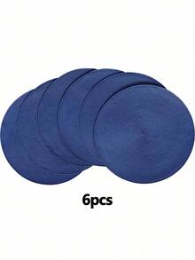 4/6 Stücke handgefertigte, marineblaue gewebte Tischsets, runde gewebte Tischsets, Hitze-Isolationsunterlagen, dekorative Matten, in mehreren Farben erhältlich, Tischmatten, knitterresistente Tischsets, geeignet für Geburtstag, Weihnachten, Einweihungsfeier, Feier, Feiertags-Party, Familientreffen und andere Anlässe. - marineblau - Übersicht 12