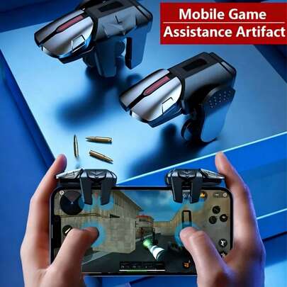1 Pair Mobile Game Controller, Mobile Game Trigger, Shooting Button Controller Accessories (Batteries Not Included), Suitable For Mobile Gamers To Improve Shooting Accuracy, Six-Finger Linkage Mobile Artifact, Game Controller Auxiliary Buttons, Mobile Game Physical Mechanical Buttons, Gamers, Switch Cover, Switching Situation, Game-Related, Six-Finger Mobile Game Trigger Aim Shooting L1 R1 ABS Buttons, Suitable For Android And IOS Universal Game Controllers, Game Finger Sleeves