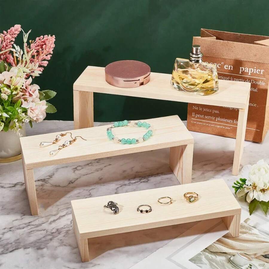 Elevadores rectangulares de madera para exhibición de joyas, elevadores de exhibición de madera, accesorios de escaparate, soporte de exhibición desmontable para manualidades