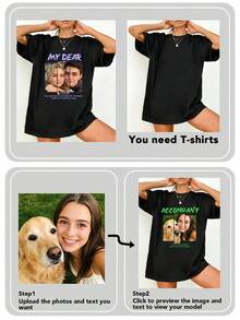 Personalized Custom Pattern & Text Women's Loose Fit T-Shirt, Upload Your Photo/Group Photo/BFF/Pet Photo, Enter Your Text/Blessing/Name/Meaningful/Funny Text Customization, DIY Custom, Women's Black Top, Summer Casual Women's Loose Short Sleeve T-Shirt Top, Holiday Gift, Special Gift, Creative Gift, Couple, BFF, Team Building Uniform, Spring/Summer Customization - Black - View 4