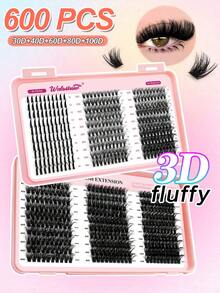Waloshow 600片蓬松8D纤长假睫毛，0.07mm D卷度，30D-100D/10-18mm混合长度貂毛单根假睫毛，自然柔软，适合任何妆容。睫毛簇，单根假睫毛，假睫毛 - D - 查看 6