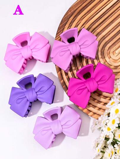 5个蝴蝶结发夹，女士时尚高端纯色发爪，简约蝴蝶结发夹，色彩鲜艳，适合度假、派对、春夏秋季佩戴。