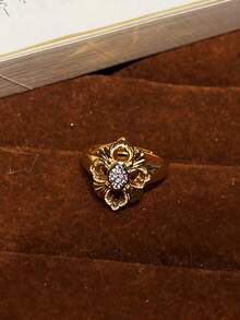 rundraw 1pc New Lace Trim Filigree Zirconia Inlaid Hollow Star Design Elegant Copper/Silver Adjustable Ring, Suitable For Parties, Banquets, Daily Wear, And As A Gift For Friends, Lovers, And Girlfriends On Holidays And Anniversaries - Multicolor - View 9