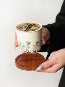 1 pieza (Taza + Platillo) Taza de café de cerámica con patrón de loto, taza de té roja para el hogar y la sala de estar, taza de café con leche - Multicolor - Ver 2