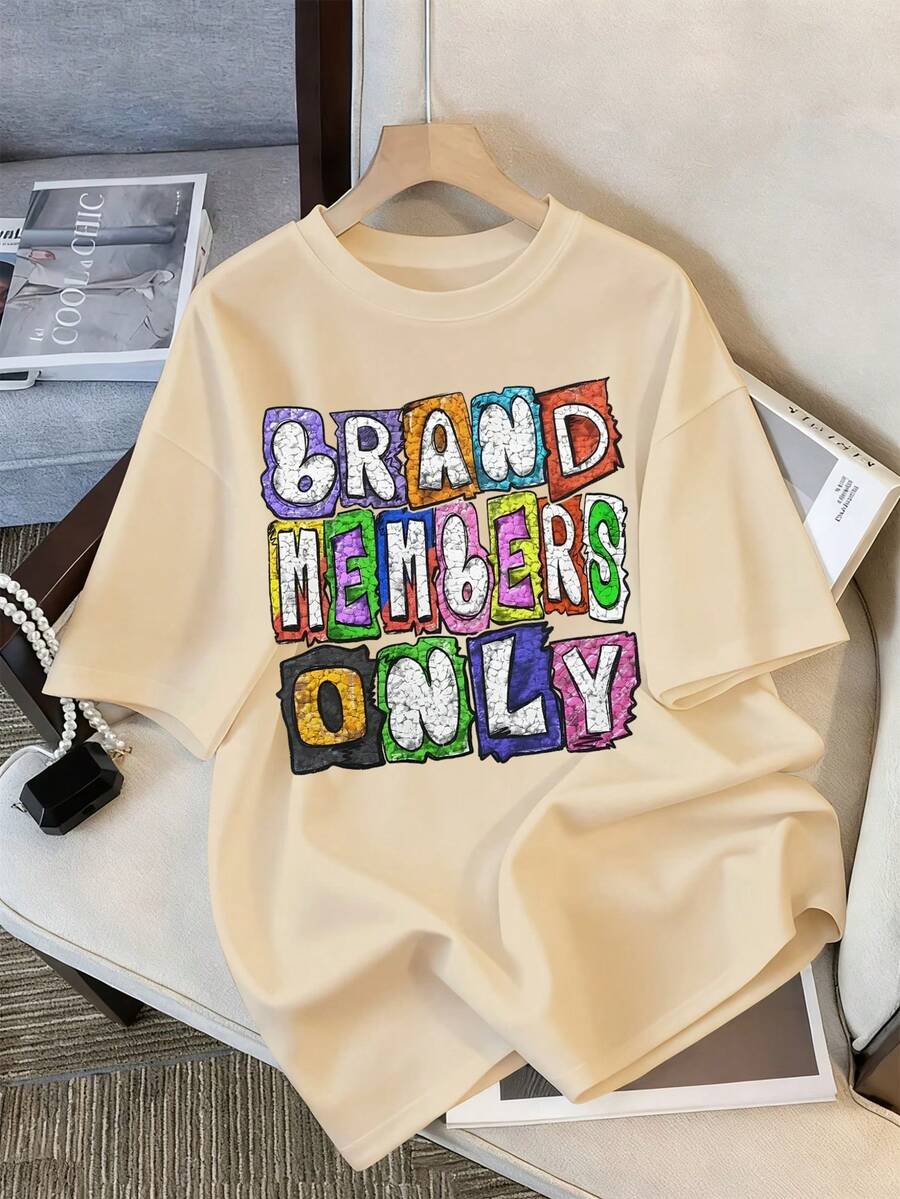 Teen Girl Clothes Colorful Letter Print Y2K Short Sleeve T Shirt Soft Summer Tops Teen Shirts For Teen Girl Outfits - Apricot - View 1
