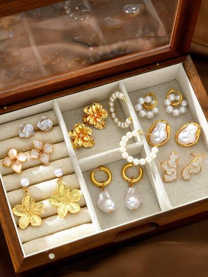 Set de 6/12 pares de pendientes vintage de lujo con flores y diseños geométricos de perlas falsas y metal mate, adecuados para uso diario y festivo de las mujeres (entrega aleatoria)