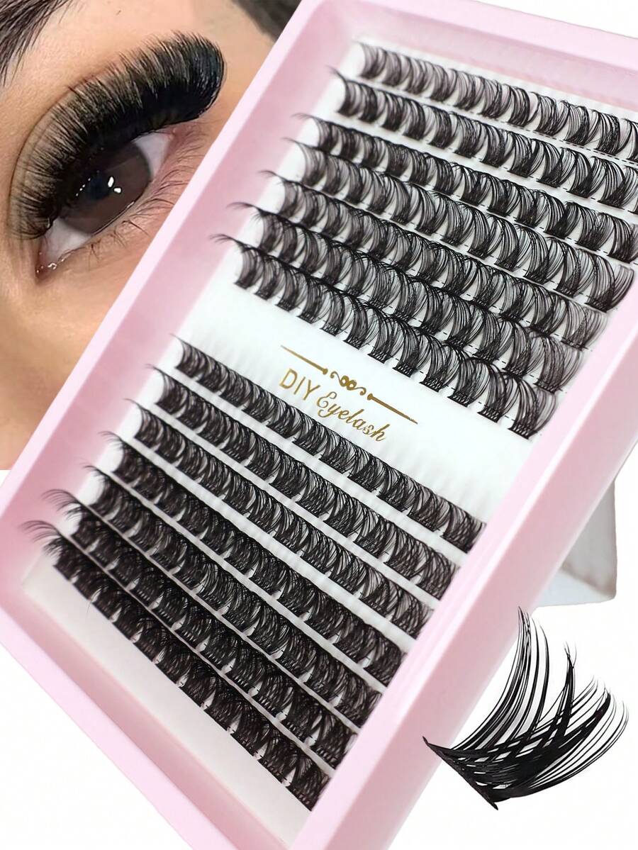 14pcs/Set 8-16mm Natural Looking D Curl Fluffy Cluster Eyelashes, DIY Eyelash Extension - View 1