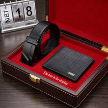 Set de 4 piezas de accesorios de negocios casuales para hombres, diseñado para hombres, incluye billetera, cinturón, portallaves, bolígrafo, práctico para uso diario y laboral, regalo ideal para usted o sus seres queridos en Navidad, cumpleaños, Día de San Valentín, aniversario y otras ocasiones - Negro - Ver 11