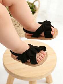 婴幼儿女童软底凉鞋、婚礼平底鞋、新生儿学步鞋、婴幼儿女童蝴蝶结玛丽珍鞋、柔软防滑公主裙鞋 - 黑色 - 查看 11