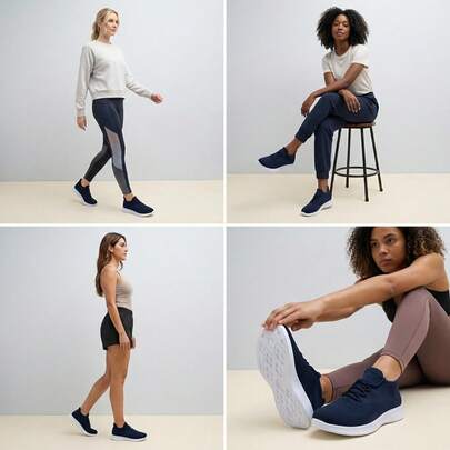 Women's Purple Low-Top Lace-Up Casual Sneakers, Air Cushion Shock Absorbing, Running, Dancing, Lightweight Breathable