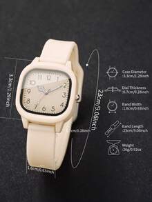 1 件女士硅胶石英表，时尚简约方形表盘，经典腕表 - 米色 - 查看 3