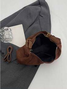 1 pieza Bolso de hombro de diseño de nicho, de unicolor suave de PU, de moda minimalista y versátil, bolso de mano pequeño para debajo del brazo para mujeres - Café - Ver 9