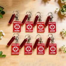 1pc Medical Alert Keychain, Acrylic Material, Double-Sided Transparent Design, Lobster Clasp, With Emergency Contact Info Bottle, Nurse's Day Professional Health Theme Keychain Accessory - Red - View 12