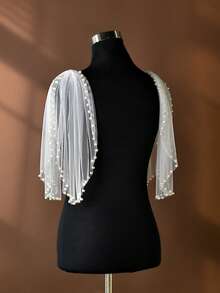 2 chiếc khăn choàng ngắn đính ngọc trai giả, phụ kiện che tay áo cho váy dự tiệc nữ, khăn choàng cưới cô dâu, kèm ghim cài an toàn. - A - Xem 3