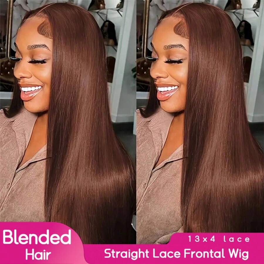 PQL Chocolate Brown Straight Lace Front Wigs Brazilian Human Blended Hair 13x4 13*6 HD Transparent Lace Front For Women Wear And Go Glueless Brazilian Virgin Hair Lace Closure Wigs 180% Density Pre Plucked With Baby Hair Hairline Suitable To Wear - S4 - View 1