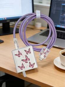 Butterfly Design Cable Protector Sleeve Compatible With Xiaomi 67W-90W/120W Charger, Anti-Fall Protective Case To Prevent Breakage - Clear - View 1