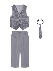 YOKLUN 3pcs Set Young Boys Premium Gentleman Formal Wear Vest + Pants + Tie Suitable For School Performance, Wedding Page Boy, Banquet And Other Occasions - Grey - View 17