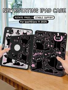 This Is A 3-Fold Rotating Protective Case, Featuring A Cartoon Black Cat Design And A Perforated Logo. It Is Compatible With The 10th/11th Generation And 11-Inch Pro (2025 Model), Supporting Auto Wake/Sleep Function And Providing Multi-Angle Support. This Protective Case Makes A Perfect Gift During Ramadan, And It Is Not A Magnetic Case. - Multicolor - View 2