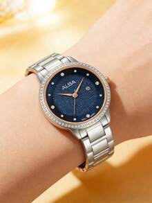 精工女士石英水晶玻璃表盘休闲腕表，50米防水，时尚型号AH7W20X1/AH7W27X1/AH7W29X1/AH7W31X1 - 藍色 - 查看 3