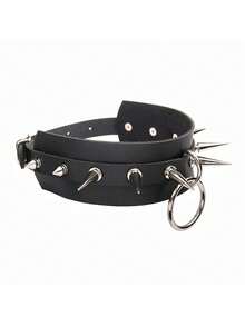 BMOR New Exaggerated Harajuku Style O-Ring Choker Necklace, Rivet Spiked Punk Collar Necklace For Nightclub, Bar, Street Photography - Black - View 3