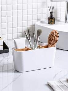 Soporte para cepillos de dientes de plástico negro con 5 ranuras y divisor, organizador de almacenamiento independiente para el baño para cepillos de dientes, pasta de dientes, maquinillas de afeitar, decoración de estilo moderno para encimera, baño/sala de estar/almacenamiento en el hogar - Multicolor - Ver 4