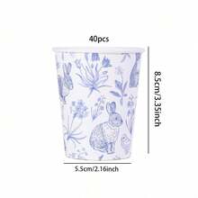 10/20/40pcs,Easter Paper Cups Party Favor Cups 9 Oz Blue White Retro Bunny Rabbit Chinoiserie Floral Disposable Drinking Cup For Spring Wedding Birthday Party Supplies,Blue Vintage Bunny & Floral Paper Cups - Chinoiserie Line Art Design - Multicolor - View 8