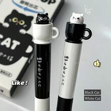 4pcs Cat Themed Rotatable Cup Shaped Neutral Pens, 0.5mm Quick-Drying Black Ink, Office Stationery Supplies - Multicolor - View 12