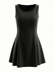 Sweet And Gentle Waist-Cinching Sleeveless Backless Mini Dress, Fashionable Summer Outfit For Women - Black - View 6