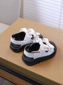 2026 Summer New Girls' Rhinestone Bow Sandals, Hook And Loop Soft Non-Slip Breathable Beach Shoes, Toddler & Little Kids Casual Shoes - White - View 6