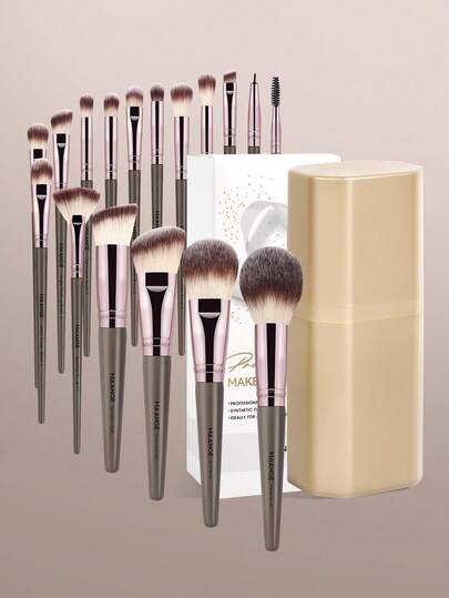 MAANGE 17pcs Professional Makeup Brush Set With Storage Case Foundation Brush Blush Brush Loose Powder Brush Eyeshadow Brush Concealer Brush Highlighter Brush Blending Brush Mascara Brush Eyebrow Brush Lip Brush Contour Brush Makeup Tools Travel Makeup Brush Set Gift For Women & Girl