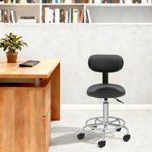 Sgabello a sella con ruote, sgabello ergonomico da ufficio, sgabello da toeletta con schienale, girevole a 360°, regolabile in altezza per centro massaggi, cucina, ufficio, spa, pub, studio di cucito. - nero - Visualizzare 2