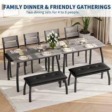 Juego de mesa de comedor de 43 pulgadas para 4, mesa de cocina de madera con banco tapizado y 2 sillas cojines, juego de comedor industrial para estudio, cocina, comedor, apartamento - Gris - Ver 6