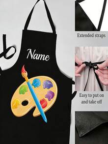 Personalized Apron, 1pc Customizable Name Artistic Paint Brushes & Palette Design Apron - Polyester, Embroidered Apron, Name Apron, Customized Name Apron, Personalized Apron, Chef Apron, Mom Apron, Baking Apron, Baking Gift, Chef Gift - Multicolor - View 7