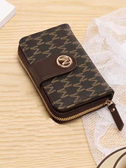 Fashion Letter Print Bifold Women's Wallet, Medium Size, Large Capacity Multi-Card Slots Short Wallet, Thick & Durable Clutch Purse, Retro Coin Purse, Zipper Wallet, Multi-Layer Coin Pouch, Card Holder